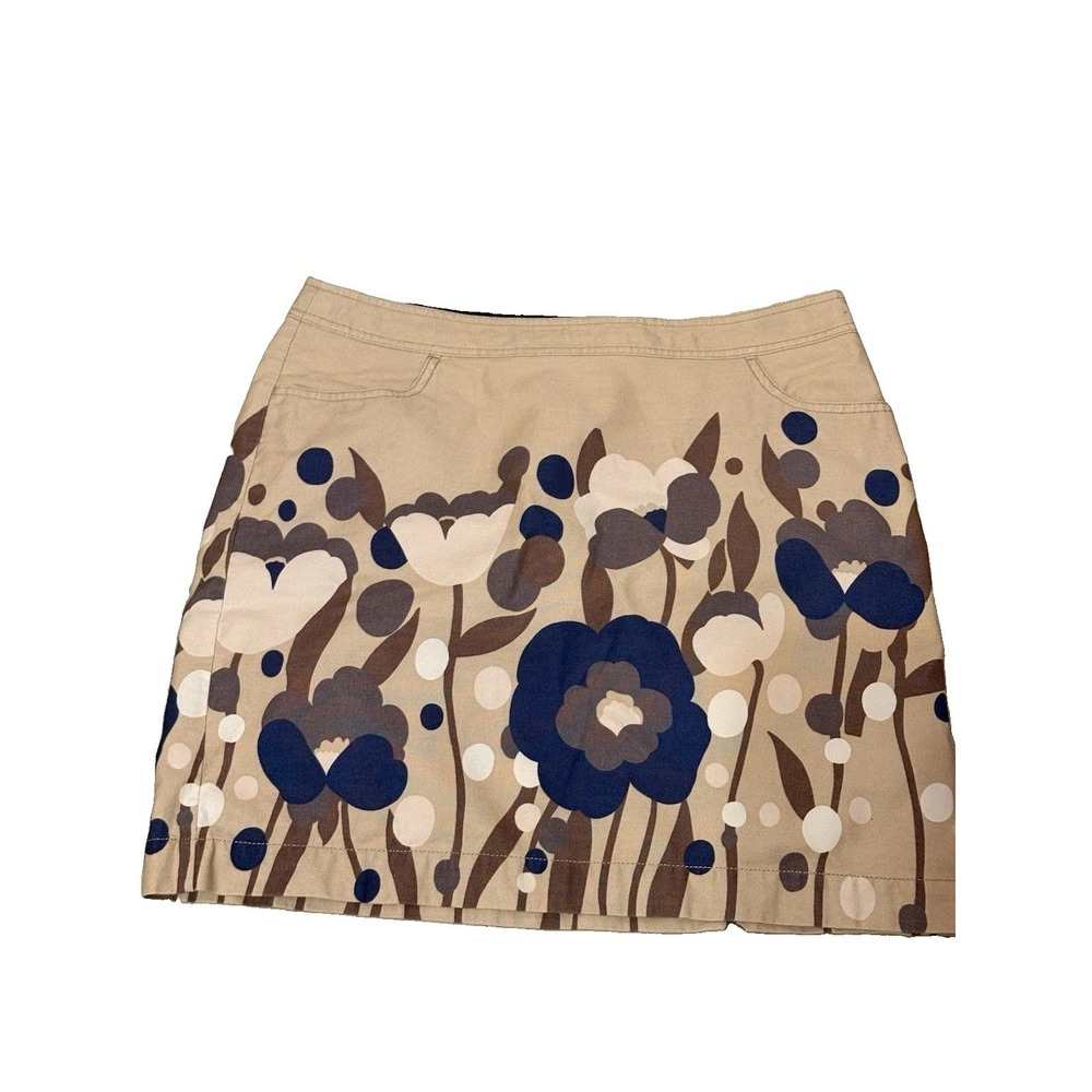 Boden Skirt A-Line Flower Graphic Pockets Inv. Zipper Cotton Tan US Size 12 R